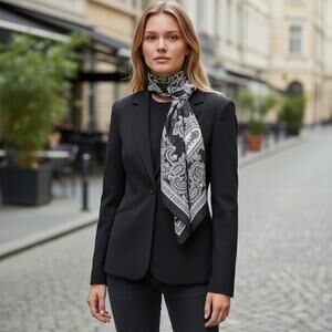 Blazer & Matching Scarf Womens sz 6 Petite Black Professional Office Career NWT